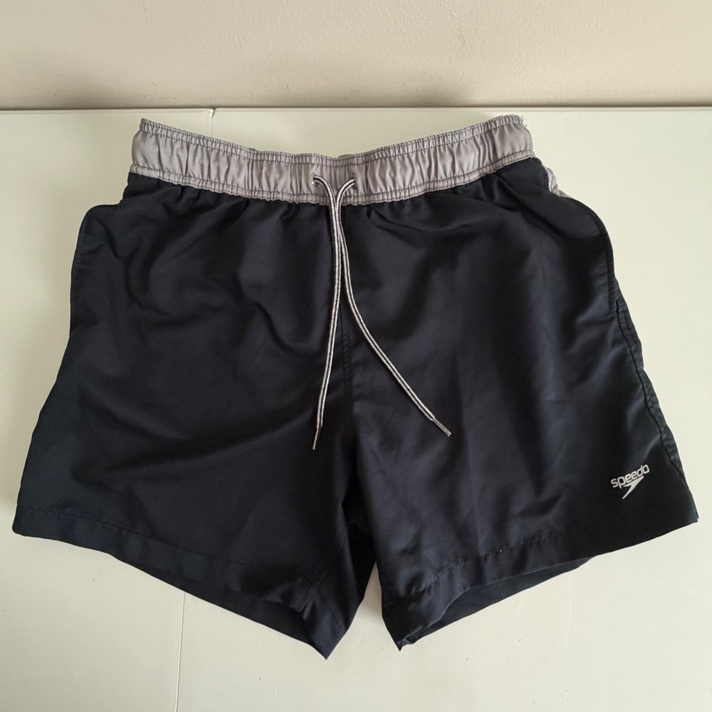 Speedo Mens Black Grey Swim Trunks Mesh Liner Zipper Pocket Size Large